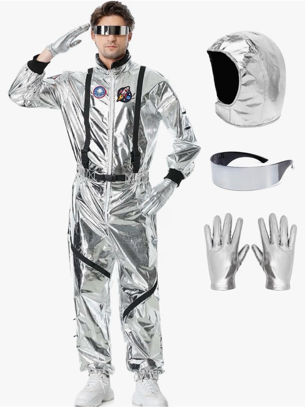 Astronaut Costume Adult Silver Spaceman Suit Unisex Halloween
